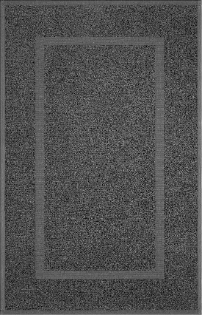 Cotton Paradise 100% Cotton Turkish Bathmat Set, Soft Absorbent Quick Dry, 2 Piece 20x34 Bathmat Floor Set, Dark Gray