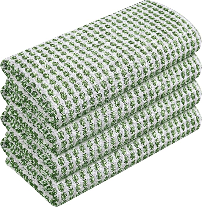 TWINY threads Circle Waffle Kitchen Towels 4 Pack, 16x26 Inches, 100% Cotton, Quick Drying, Absorbent, Soft, Reusable Wash Rags, Perfect for Drying Hands, Cooking, Baking, Daily Use, Mint Green