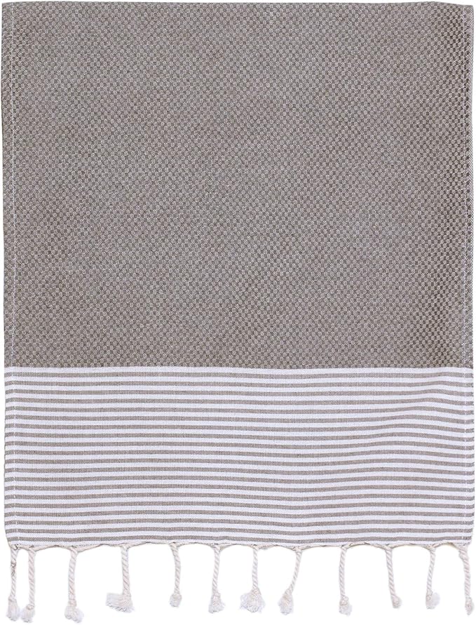 Boho Striped Turkish Hand Towels Set of 2 | 100% Cotton, 16 x 40 Inches | Decorative Bathroom Hair Face Gym Yoga Dishcloth Tea Kitchen Light Weight Quick Dry Farmhouse Towel (Grey)
