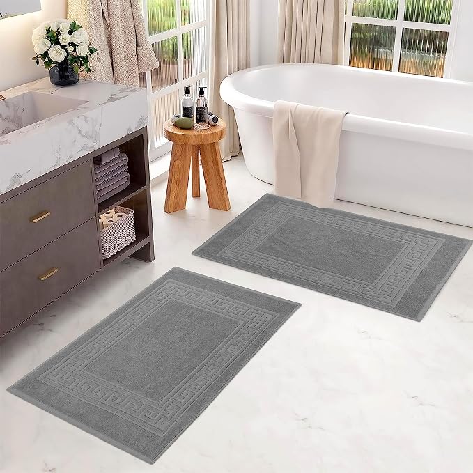 Superior Heavyweight Cotton Bath Mats, Bath Rugs For Bathroom Accessories, Washable Rug For Shower, Bath, Toilet, Modern Decor, No Backing, Luxury Hotel And Spa Quality, Set of 2, 22" x 35", Silver