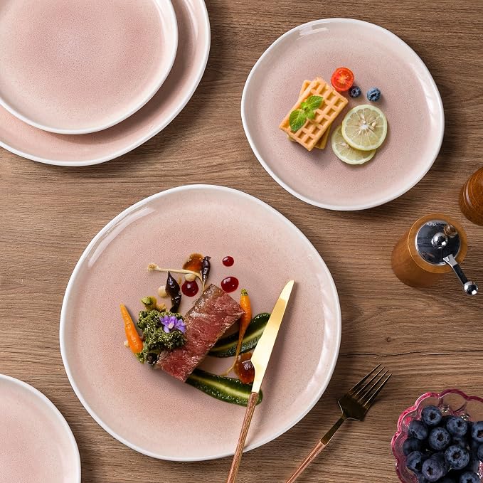 AmorArc Ceramic Dinnerware Sets,Handmade Reactive Glaze Stoneware Plates and Bowls Sets,Highly Scratch Resistant | Dishwasher & Microwave Safe Dishes Set,Service for 8 (24pc)