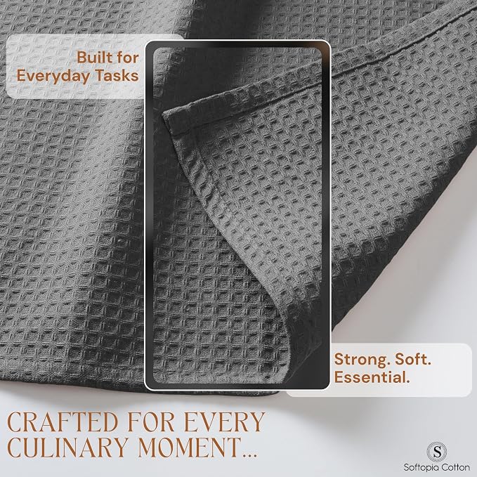 Gray Waffle Kitchen Dish Towels, 100% Cotton, Quick Dry, Super Absorbent, Soft, 16x26 Inches - Ideal for Dish Drying, Bar, Tea, Cleaning, and Everyday Use, 4 Pack, Grey