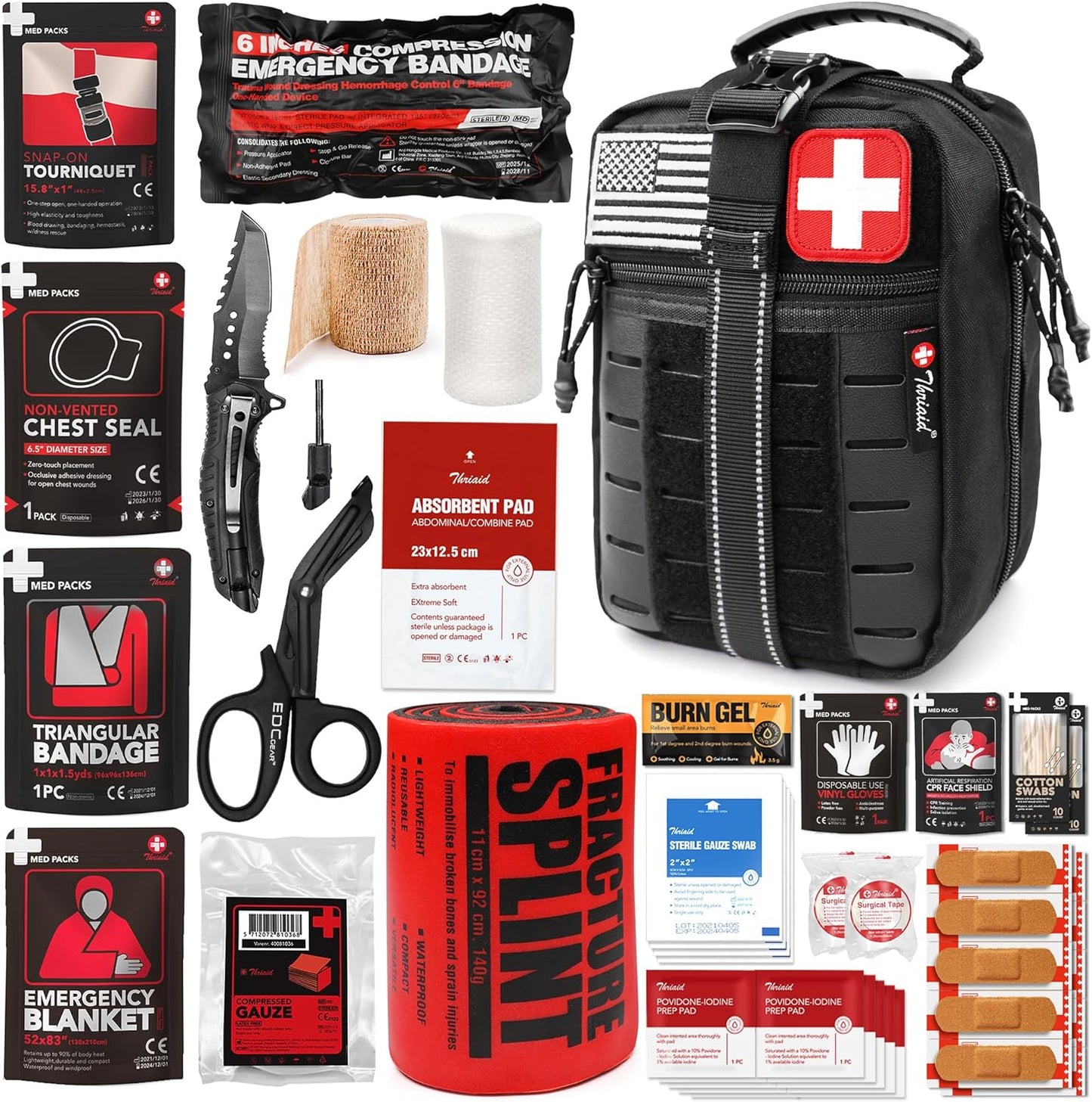 Survival First Aid Kit - Tactical Military Combat IFAK with Israeli Bandage & Tourniquet | Black