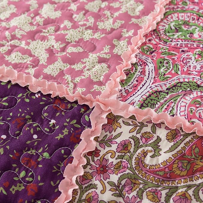 HoneiLife Queen Quilt Bedding Sets - Patchwork Quilt Bedding Sets 3-Piece 90x96, Reversible Bedspreads Floral Coverlet Nostalgic Bedding Set All Season Quilts