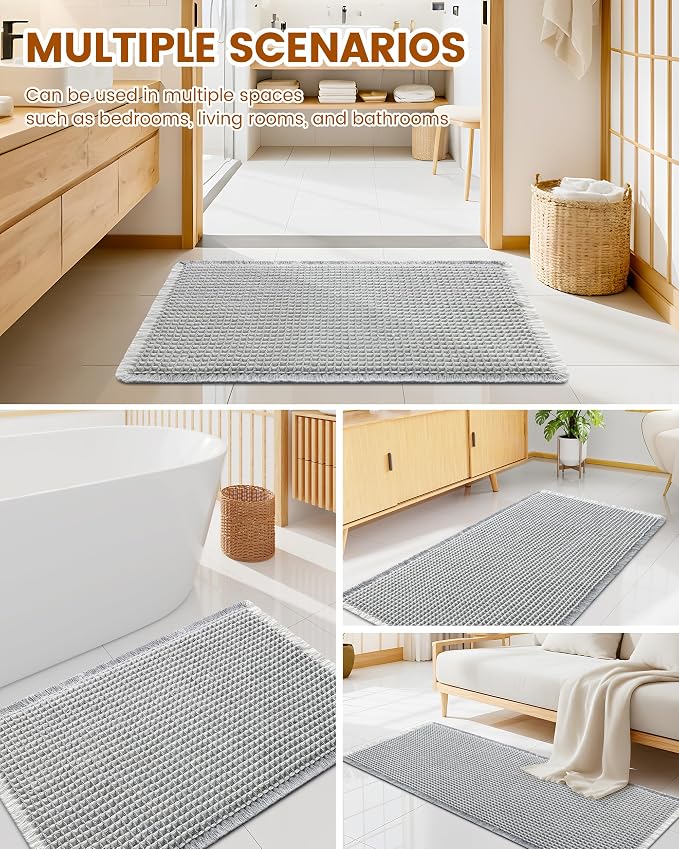 Smiry Waffle Bath Mat 72x24, Extra Soft Absorbent Bathroom Rugs, Non Slip Machine Washable Quick Dry Bath Rugs for Bathroom Floor, Tub, Shower, Home Decor Accessories, Lightgrey & Cream