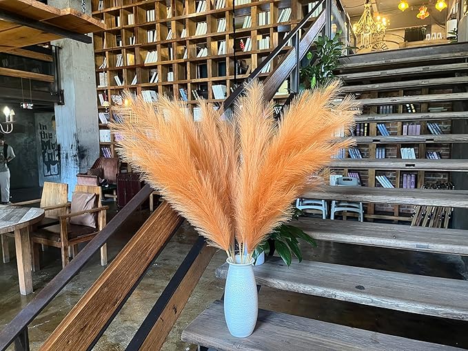 Premium Faux Pampas Grass Decor Tall & Fluffy, No Assembly Needed Long Pampas, Luxury Large Floral, Elegant Feather Flowers for Wedding Decor (Artificial - Almond, 8pcs 43.3"(110cm))