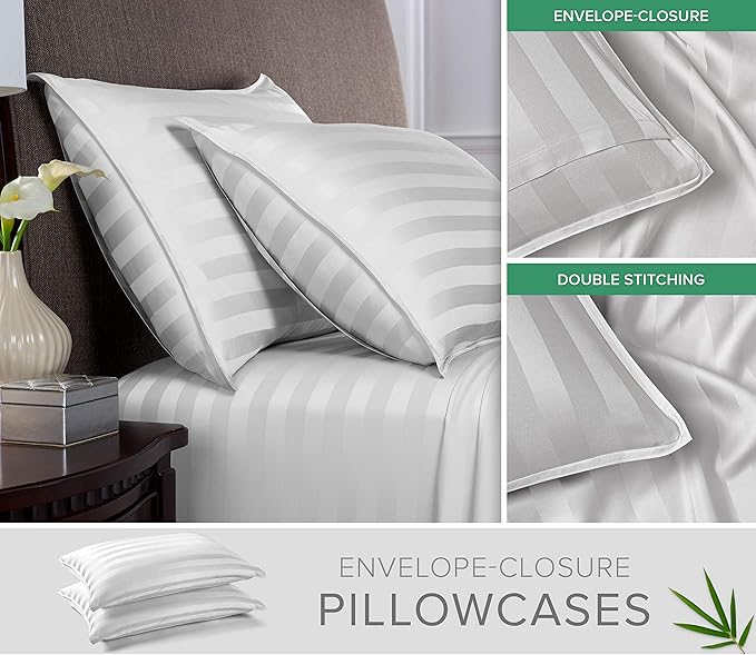 Pure Bamboo California King Sheets, Genuine 100% Organic Viscose Derived from Bamboo Bed Sheet Set, Soft & Cooling, Double Stitching, 2 Year Quality Promise (California King, Jacquard White)