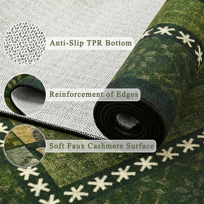 Tepook 5x7 Area Rugs for Living Room, Modern Large Geometric Rug for Bedroom, Washable Patchwork Rug Indoor Non Slip Throw Carpets for Dining Room Office Farmhouse Home Decor, Dark Green