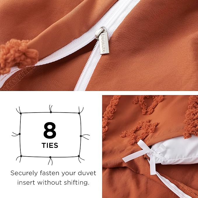 Bedsure Boho Duvet Cover Queen Size, Soft & Comfortable Elegant Design Boho Bedding for Decoration, Machine Washable Comforter Cover for All Seasons,Includes 1 Duvet Cover & 2 Pillow Shams,Terracotta