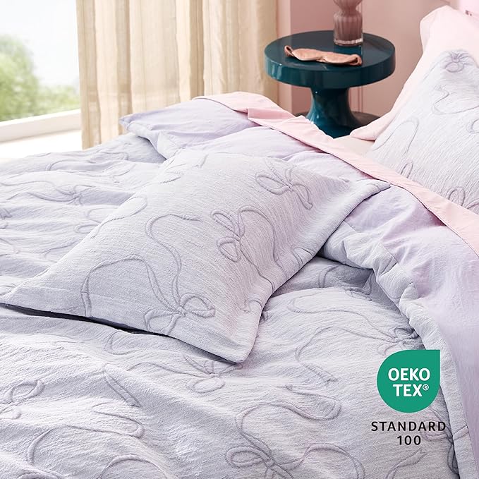 Bedsure Purple Duvet Cover Queen Size with Bowknot Jacquard Design, Soft and Elegant Boho Bedding Set, Luxurious Craftsmanship for a Stylish Bedroom,Includes 1 90"x90" Duvet Cover & 2 Pillow Shams