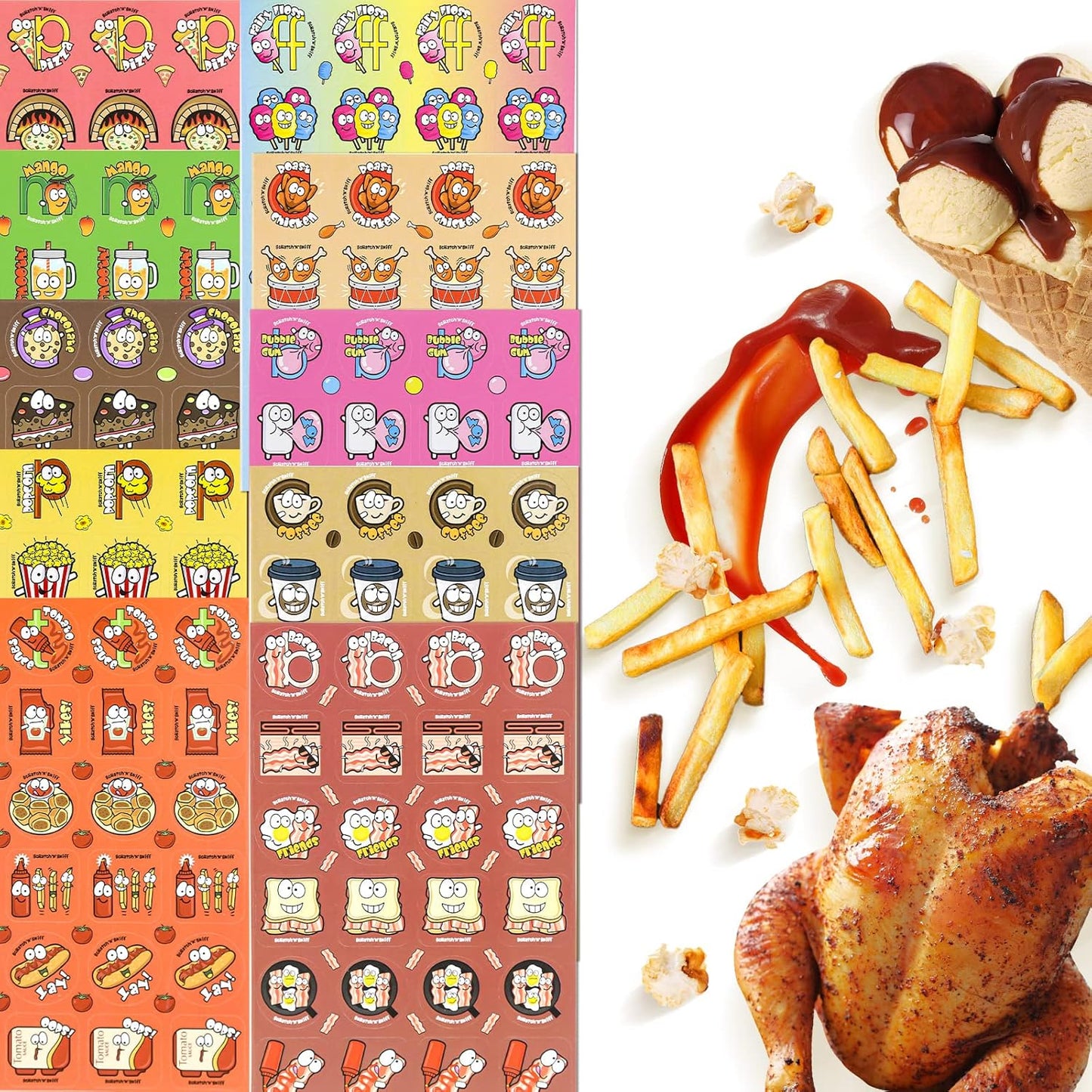 Skiennix Scratch and Sniff Stickers - 576 Pieces with 24 Scents | Fun Reward Stickers for Kids