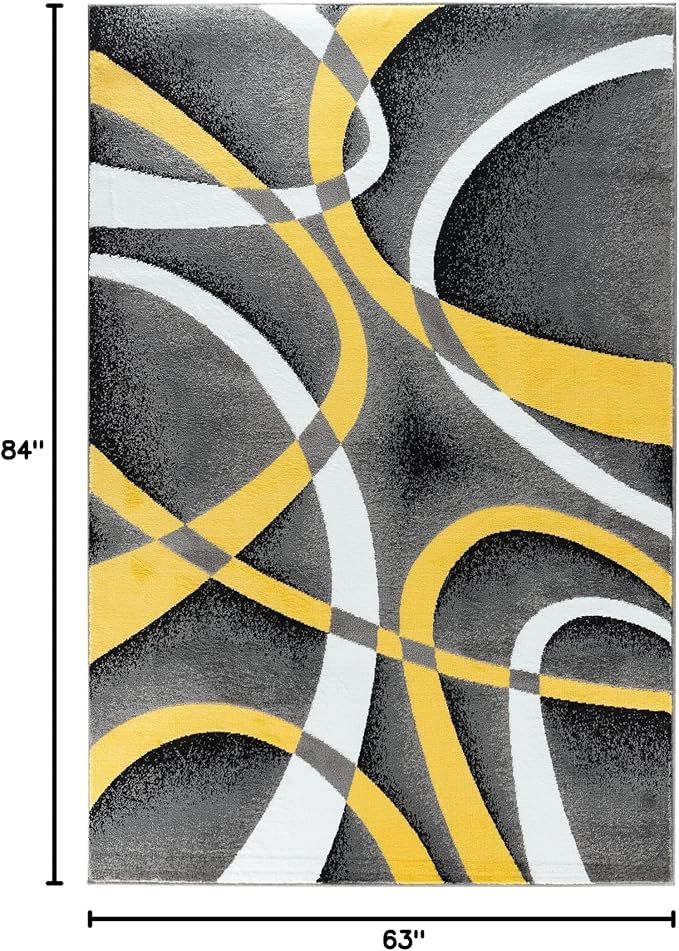 GLORY RUGS Area Rug Modern 5x7 Yellow Soft Contemporary Floor Carpet for Indoor Living Dining Room and Bedroom Area