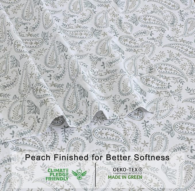 RUVANTI 100% Organic Cotton Sheets Full Size, Percale Weave, GOTS Certified, 4-Piece Set, Deep Pocket 15", Crisp & Breathable, Soft Durable Bedding, Sábanas Algodón Orgánico – Ornate Oasis