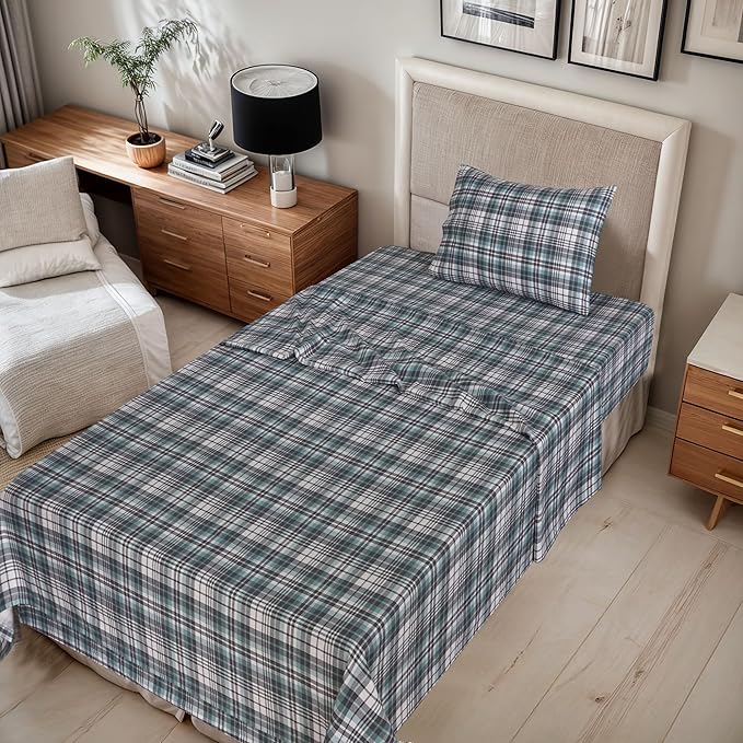 RUVANTI Flannel Sheets Twin Size - 100% Cotton Double Brushed Twin Sheets Set, Deep Pockets 16 Inches, All Seasons Breathable & Extra Soft Bed Sheets, Warm & Cozy, 3 Piece, Mint Grey