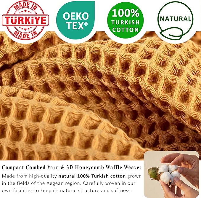PÜSKÜL Natural 100% Turkish Cotton Waffle Bath Towels Set of 2-Piece | 32x63 Extra Large Absorbent Quick-Dry Lightweight Spa Towel | Luxury Sauna Accessories (Mustard Yellow Bath Towels - Pack of 2)