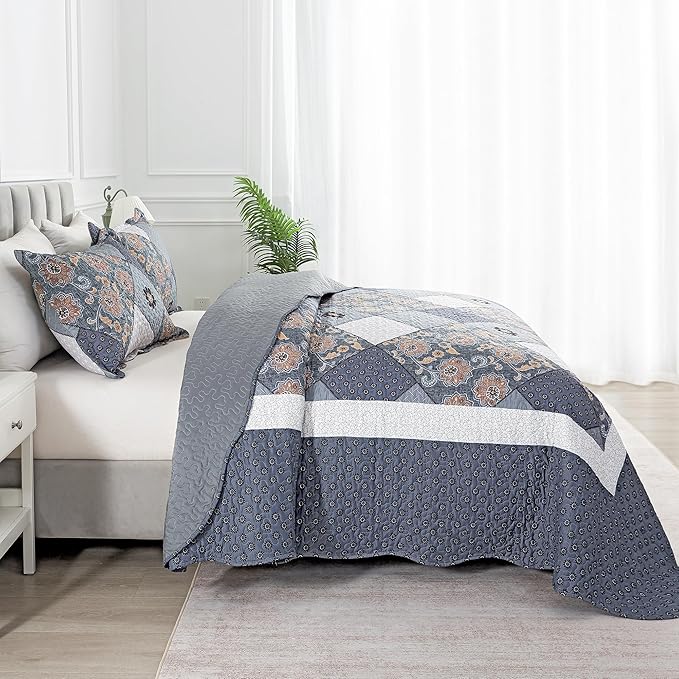 HoneiLife Queen Quilt Bedding Set - 3 Piece Microfiber Quilt Sets Reversible Bedspreads Rustic Coverlets for Queen Beds