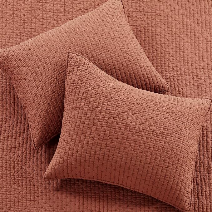 Levtex Home Cross Stitch Reversible King/Cal King Quilt Set (106x92in) with 2 Pillow Shams (36x20in) - Stitch Texture - Adobe - Cotton King Size Quilt Bedding Set - Lightweight, Soft, Pre-Washed