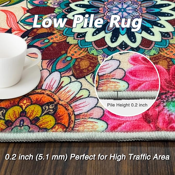 Boho Floral Door Mat 2x3, Colorful Flowers Indoor Entry Rug Non Slip Small Area Rug for Entryway Kitchen Bathroom Front Door Mats Indoor Entrance Washable Doormat Carpet Aesthentic
