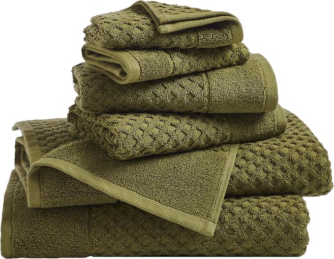 Great Bay Home Bath Towels - 100% Cotton 6 Piece Towel Set - Diamond Waffle Weave - Absorbent, Durable, Quick-Dry Towels for Bathroom (Olive)