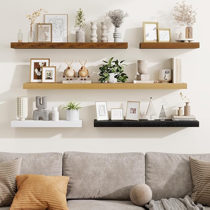 Fun Memories Floating Shelves 30 Inch, Wall Mounted Wood Shelf Set of 2, Farmhouse Decor for Bathroom, Bedroom, Kitchen, Living Room, Black