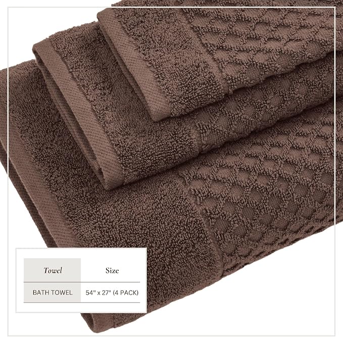 Great Bay Home Bath Towels - 100% Cotton 4 Pack 54x27 Bath Towel Set - Absorbent, Durable, Quick-Dry Towels for Bathroom (Chocolate)