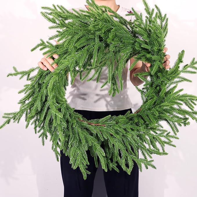 9 Ft Christmas Norfolk Pine Garland Real Touch Artificial Faux Greenery Christmas Garland Decorations for Home Mantle Table Fireplace Stairs Door Indoor Outdoor Holiday Decor