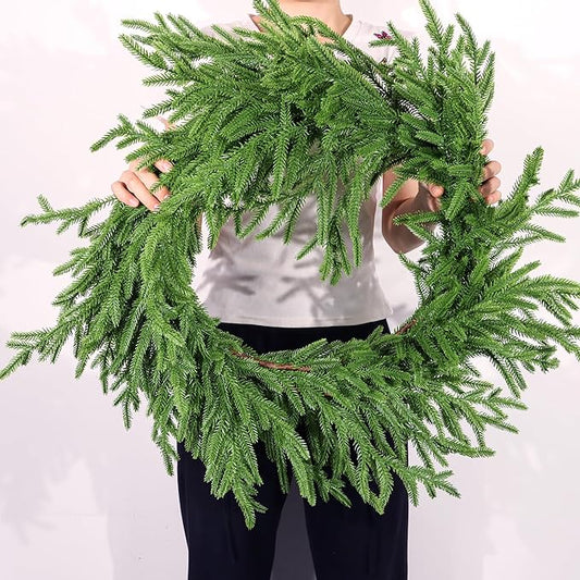 9 Ft Christmas Norfolk Pine Garland Real Touch Artificial Faux Greenery Christmas Garland Decorations for Home Mantle Table Fireplace Stairs Door Indoor Outdoor Holiday Decor
