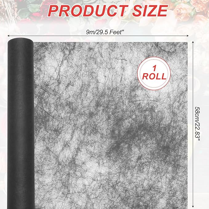 PATIKIL Flower Wrapping Paper 29.5 Ft x 22.8 Inch, Cotton Wrapping Flower Paper Tissue Paper for Flower Bouquet Gift Wrapping Valentine's Day Graduation Gift Floral Wrap, Black