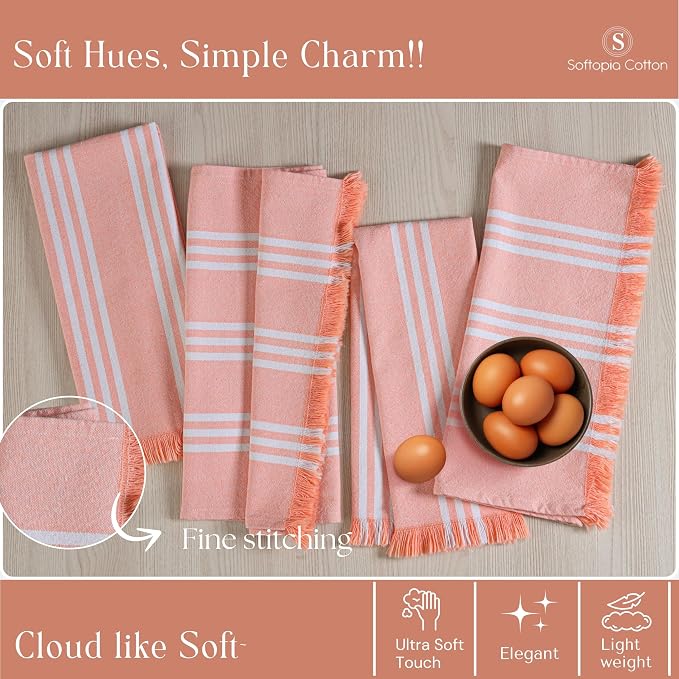 Multi Color Kitchen Towels 12 Pack, 16x26 Inches, Striped Tea Towels, Quick Dry Dish Cloths, Absorbent Cleaning Rags, Reusable and Washable Kitchen Wipes - Orange, Green, Lavender