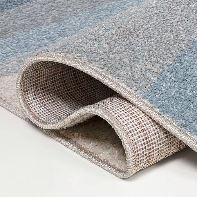 JONATHAN Y Prism Geometric Striped Indoor Area Rug 4x6, Blue/Cream/Gray, Modern, Coastal, Easy-Cleaning for Living Room, Bedroom, Kitchen, Pet Friendly, Non-Shedding (DZC101D-4)