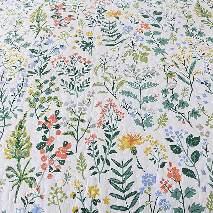 HoneiLife Floral Quilt King Size - 3 Pieces Microfiber Quilt Sets Lightweight Bedspreads Wildflower Coverlets Retro Bed Cover King Quilt Bedding Set All Season Quilts
