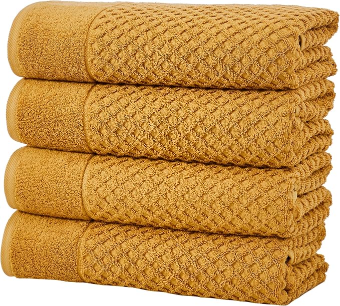 Great Bay Home Bath Towels - 100% Cotton 4 Pack 54x27 Bath Towel Set - Absorbent, Durable, Quick-Dry Towels for Bathroom (Marigold)