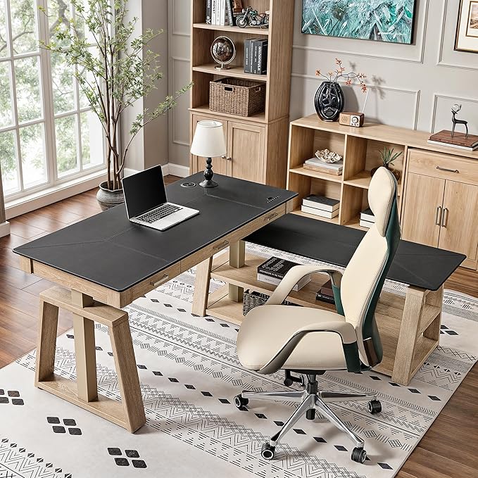 EUREKA ERGONOMIC L Shaped Standing Desk Ark EX, 60in Executive Adjustable Height Office Desk with Drawers,Computer Desk with Storage, Modern Executive Home Office,Oak Grey
