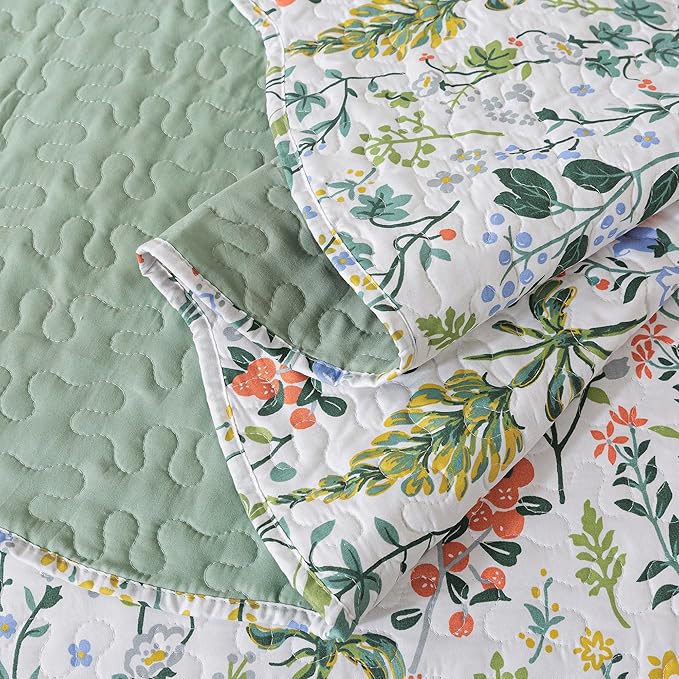 HoneiLife Floral Quilt King Size - 3 Pieces Microfiber Quilt Sets Lightweight Bedspreads Wildflower Coverlets Retro Bed Cover King Quilt Bedding Set All Season Quilts