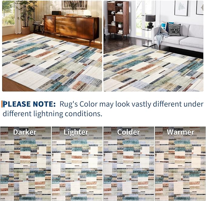 Washable Runner 2x6 Non Slip Kitchen Rugs Modern Geometric Hallway Rug Indoor Entryway Rug Farmhouse Soft Bath Mat Stain Resistant Carpet for Bedroom Laundry 2'x6' Multi