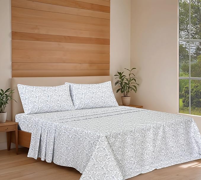 RUVANTI 100% Organic Cotton Sheets Full Size, Percale Weave, GOTS Certified, 4-Piece Set, Deep Pocket 15", Crisp & Breathable, Soft Durable Bedding, Sábanas Algodón Orgánico – Ornate Oasis