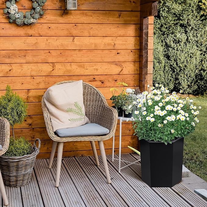 16in Flower Pot Set of 2, Self Watering Planters for Indoor Plants with Water Level Monitoring, Bottom Wheels and Water Outlet for Garden Plant Pots, Patio, Balcony, Lounge, Front Porch Decor