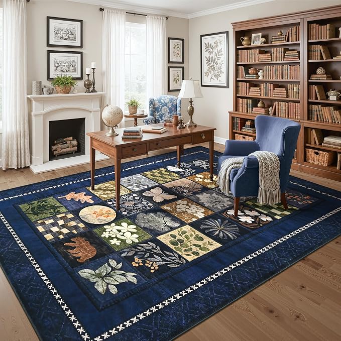 Tepook 6x9 Area Rugs for Living Room, Modern Large Geometric Rug for Bedroom, Washable Patchwork Rug Indoor Non Slip Throw Carpets for Dining Room Office Farmhouse Home Decor, Navy Blue