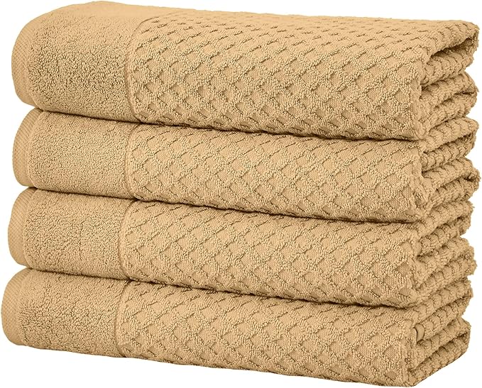 Great Bay Home Bath Towels - 100% Cotton 4 Pack 54x27 Bath Towel Set - Absorbent, Durable, Quick-Dry Towels for Bathroom (Sand)