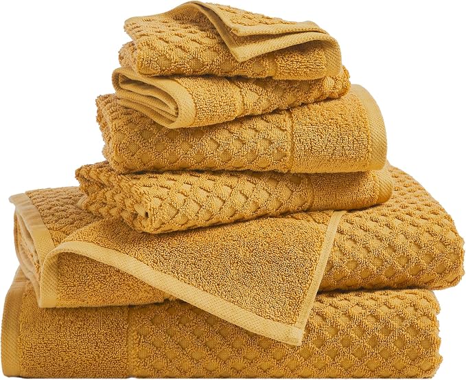 Great Bay Home Bath Towels - 100% Cotton 6 Piece Towel Set - Diamond Waffle Weave - Absorbent, Durable, Quick-Dry Towels for Bathroom (Marigold)