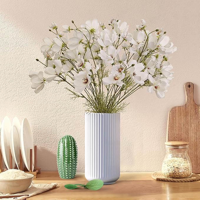 ATFL White Daisy Artificial Flowers, 8 Bundles 21.65'' Faux Silk Daisy with Stems for Home Garden Vase Decor