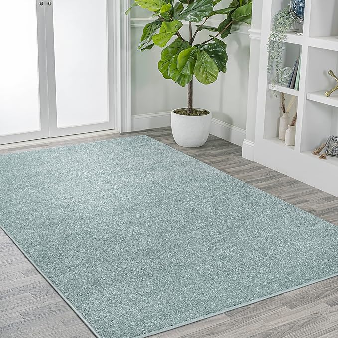 JONATHAN Y Haze Solid Low-Pile Aqua Blue Indoor Area Rug 8x10, Coastal,Bohemian,Minimalist,Classic, Easy-Cleaning for Living Room,Bedroom,Kitchen,Pet Friendly,Non-Shedding (SEU100S-8)
