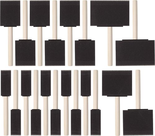 Bates Foam Paint Brushes - 20 Pack of 1", 2", 3", & 4" Wooden Handle Sponge Brushes for DIY Projects