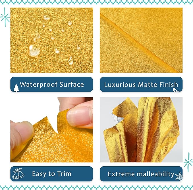 10 PCS Foil Wrap for Potted Plant, 19.7×19.7 inches Golden Floral Foil Plant Pot Covers, Matte Texture Wrapping Paper for Christmas Plant Pot, Foil Wrapping Paper for DIY Christmas Flower Pot (Gold)