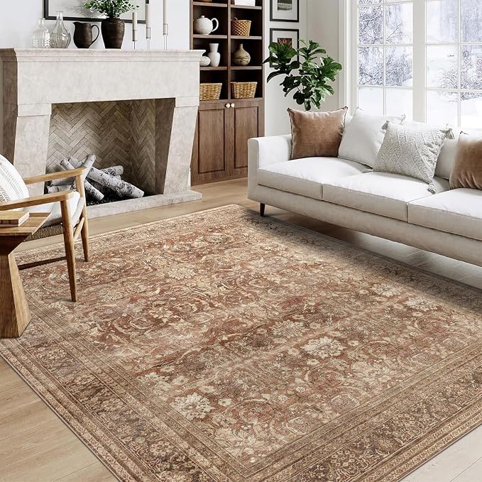 vivorug 3x5 Rug, Small Area Rug for Living Room, Bedroom, Kitchen, Machine Washable Non-Slip Throw Rug, Vintage Carpet for Entryway Nursery Coffee Table - Durable (Brown)