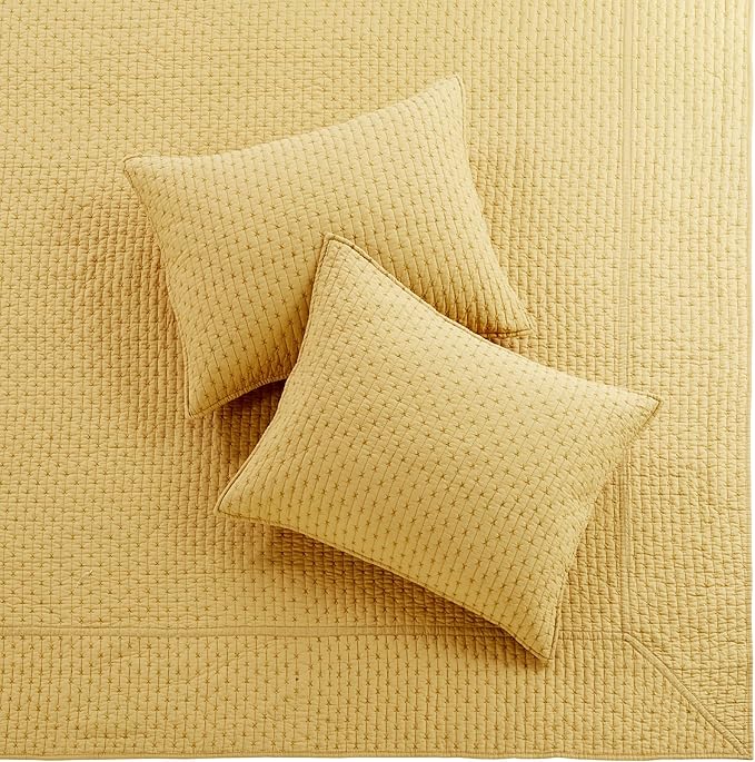 Levtex Home Cross Stitch Reversible Full Bedspread Set (100x104in) with 2 Pillow Shams (26x20in) - Stitch Texture - Ochre - 100% Cotton Full Size Bedspread Set - Lightweight, Soft, Pre-Washed