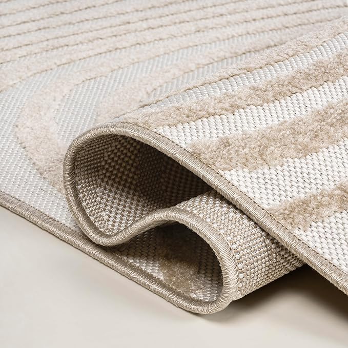 JONATHAN Y Maribo High-Low Abstract Striped Beige/Cream 3x5 Indoor/Outdoor Area Rug for Patio, Backyard, Living Room, Bedroom, Office, Hose-Washable (SCN103D-3)