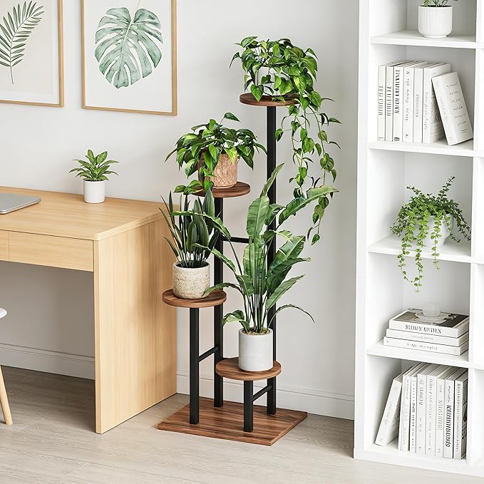 5 Tier Plant Stand Indoor, Corner Plant Shelf, Plant Shelves Organizer, Flower Stand for Multiple Plants, Tall Wood Plant Shelf Holder for Indoor, for Living Room, Balcony GPS108DR