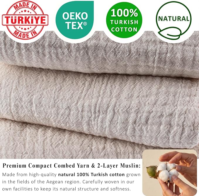 PÜSKÜL - Premium 2-Piece Oversized Muslin Bath Towel for Adult 35x70 Extra Large Bath Sheets | Natural 100% Turkish Cotton Soft Absorbent Quick-Dry Light Spa & Beach Towels (Pack of 2, Natural Raw)