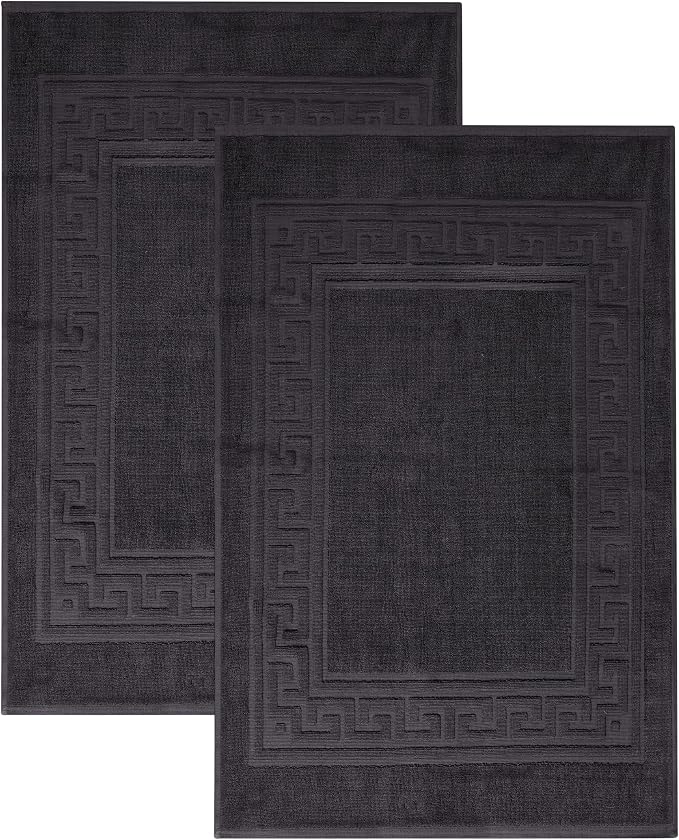 Superior Heavyweight Cotton Bath Mats, Bath Rugs For Bathroom Accessories, Washable Rug For Shower, Bath, Toilet, Modern Decor, No Backing, Luxury Hotel And Spa Quality, Set of 2, 22" x 35", Black